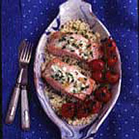 Roast salmon with lime and preserved ginger butter