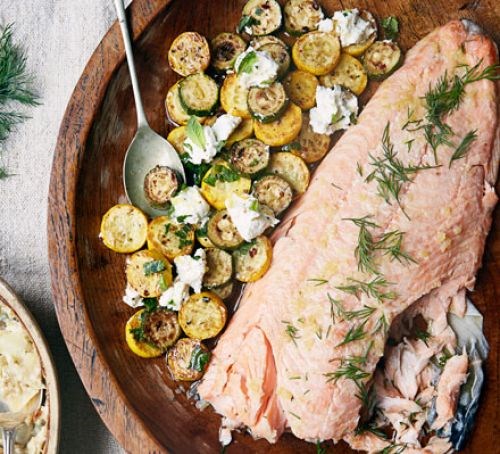 Roast salmon with preserved lemon