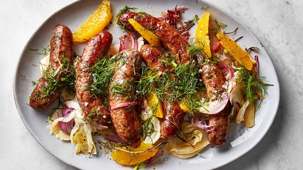 Roast sausage and fennel with orange