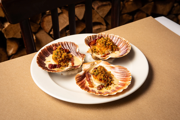 Roast scallops, bacon and malt vinegar
