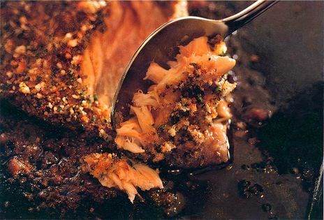 Roast skate with mustard seed butter and toasted crumbs