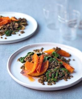 Roast spiced pumpkin with braised lentils & vinaigrette