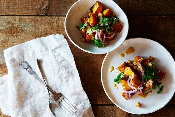 Roast squash & chickpea salad with orange-tahini dressing