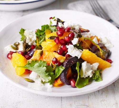 Roast squash & kale salad with orange dressing