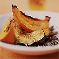 Roast squash with baby onions, ginger and chilli