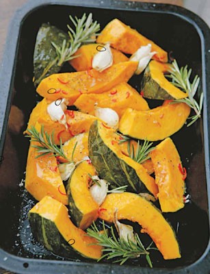 Roast squash with chilli, garlic and rosemary