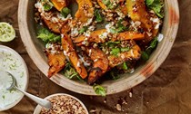 Roast squash with lemongrass, peanut and lime