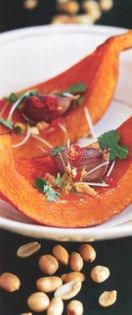 Roast squash with peanut and garlic salad