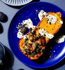 Roast squash with pumpkin seed and cranberry stuffing
