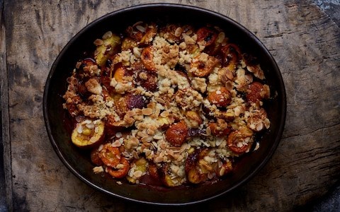 Roast stone fruit with almond and orange-flower crumbs