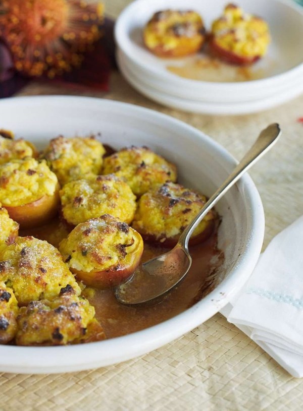 Roast stonefruit with ricotta and pistachios