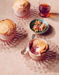 Roast strawberry soufflés