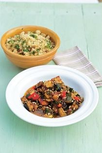 Roast summer vegetables with harissa dressing