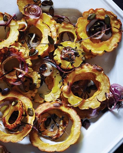 Roast sweet dumpling squash, red onion, & pumpkin seeds