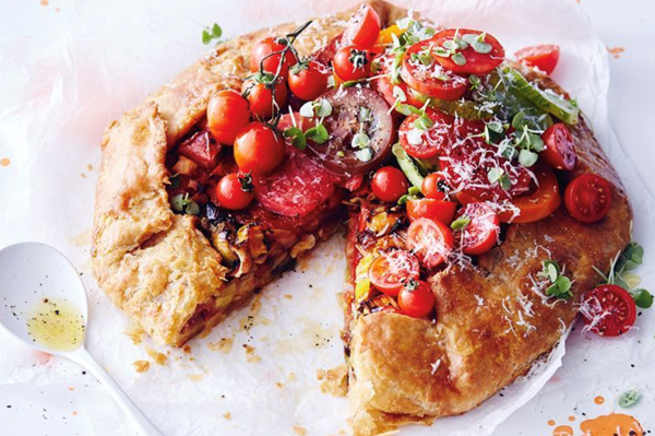 Roast tomato and leek galette with spelt pastry