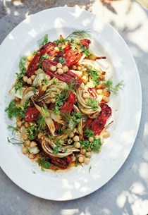 Roast tomatoes, fennel and chickpeas with preserved lemons and honey