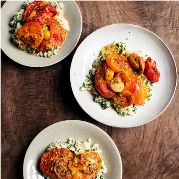 Roast tomatoes with harissa and couscous