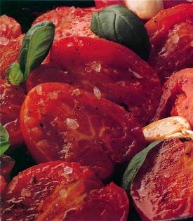 Roast tomatoes with sea salt and basil
