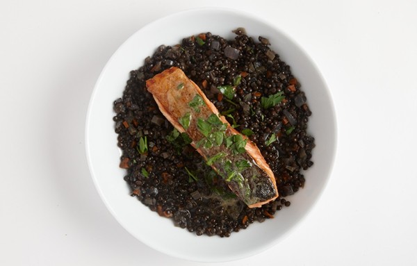 Roast trout with lentils and verjus