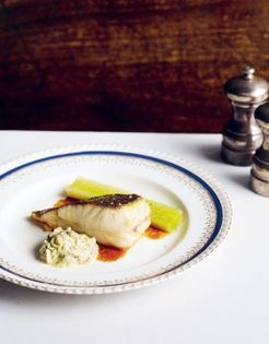 Roast turbot, burnt leeks, gribiche