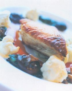Roast turbot with cauliflower cream and sage and onion mashed potatoes