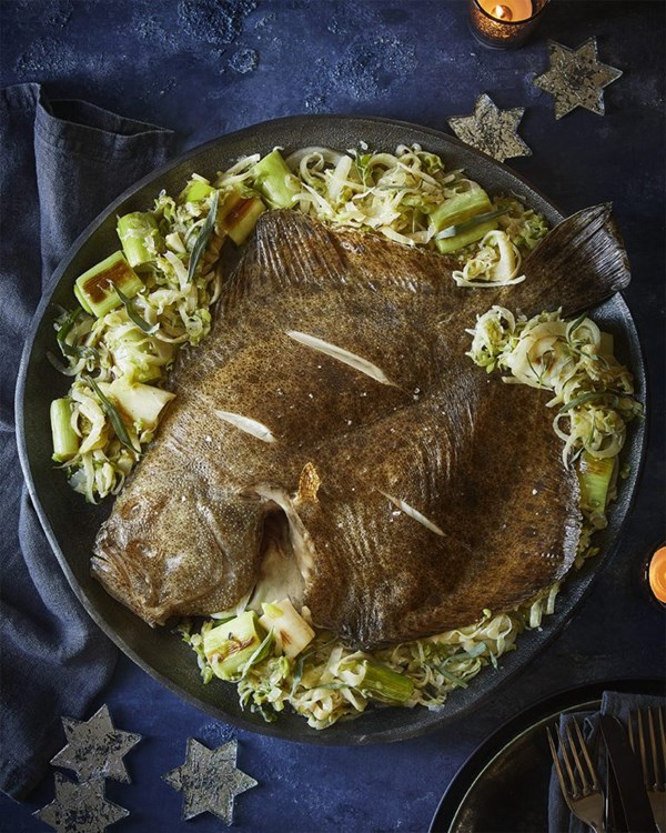 Roast turbot with leeks, tarragon and Riesling 