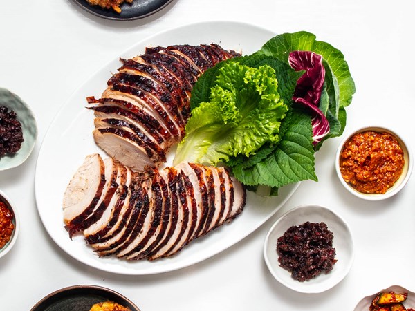 Roast turkey breast ssam with squash ssamjang and jujube date relish