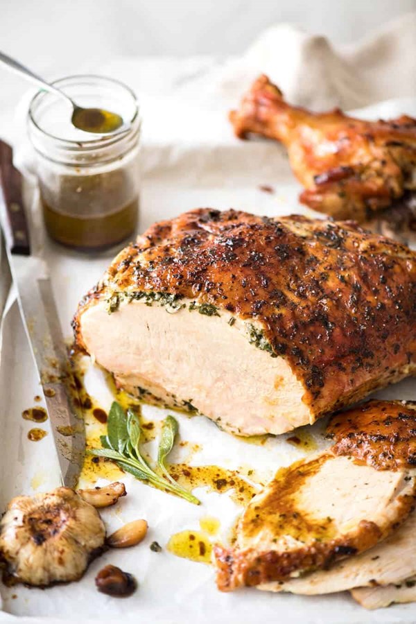 Roast turkey breast with garlic herb butter