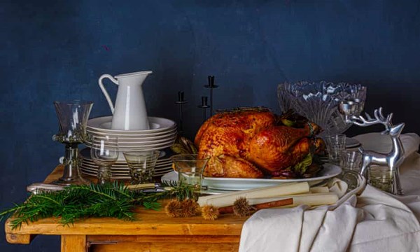 Roast turkey, chestnut and sausage stuffing, and gravy