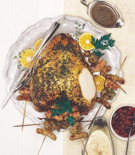 Roast turkey crown with lemon, parsley and thyme