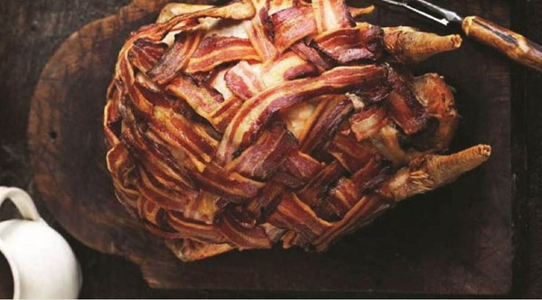 Roast turkey with a bacon lattice