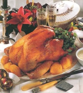 Roast turkey with bread sauce and gravy