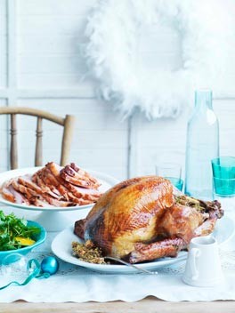 Roast turkey with dried fig and cracked wheat stuffing with Pedro Ximénez sauce
