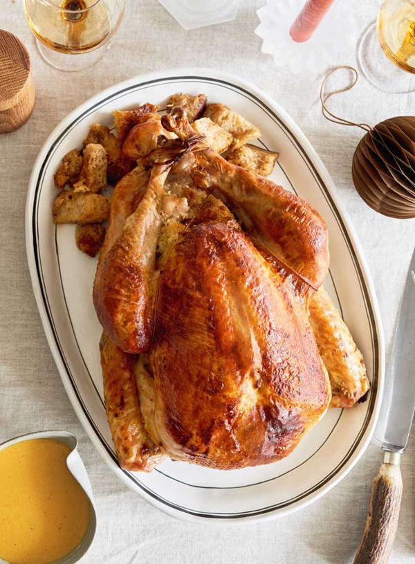 Roast turkey with garlic sourdough stuffing