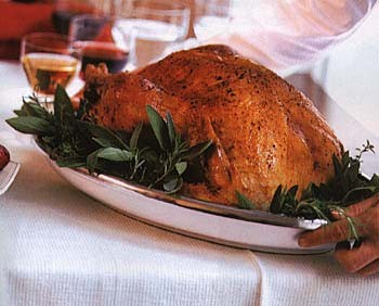 Roast turkey with herbed bread stuffing and giblet gravy