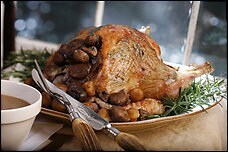 Roast turkey with mushrooms, chestnuts and gravy