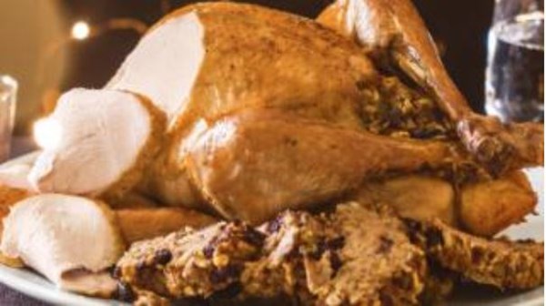 Roast turkey with pork, cherry and pistachio stuffing