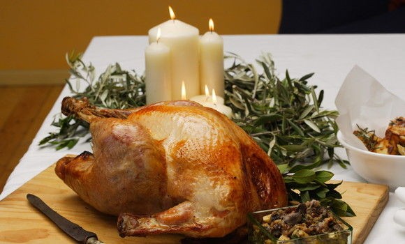 Roast turkey with prune & orange stuffing and Cumberland sauce