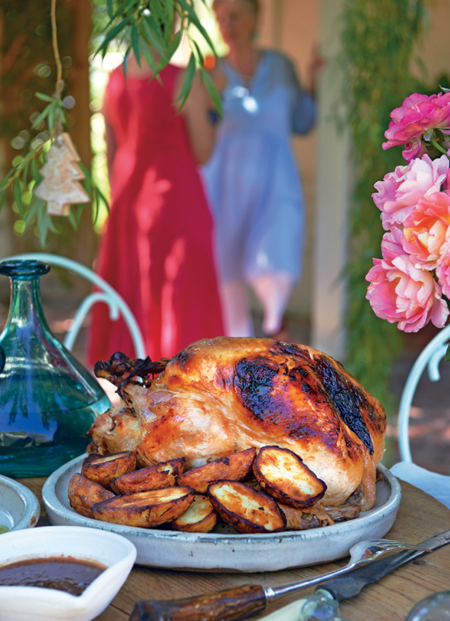 Roast turkey with prune and orange stuffing and Cumberland sauce