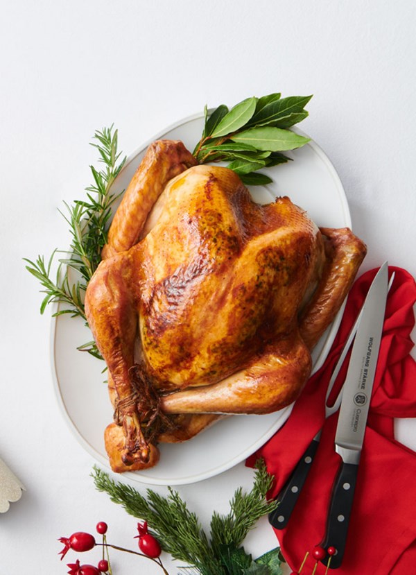 Roast turkey with rice, leek and pistachio stuffing