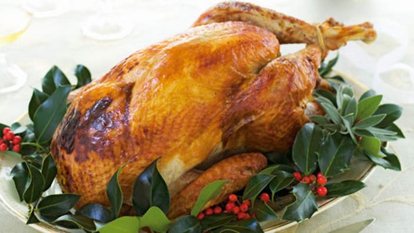 Roast turkey with two stuffings