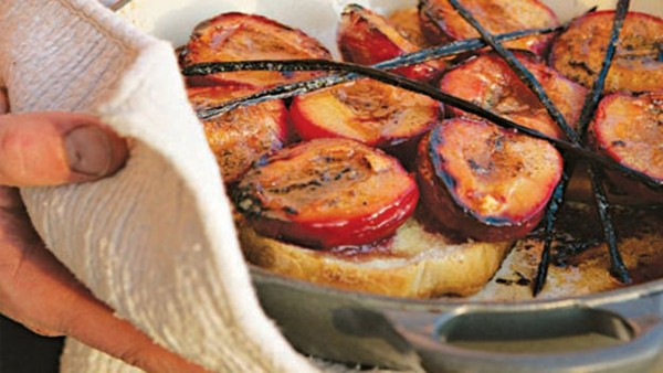 Roast vanilla plums on toast