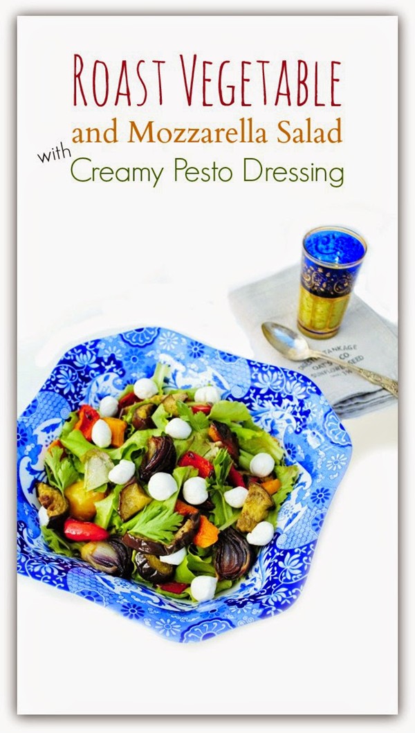 Roast vegetable and mozzarella salad with pesto dressing