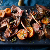 Roast venison rack with Cumberland glazed shallots