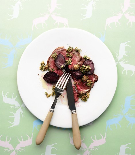Roast venison, roast beetroot salad and bagnèt