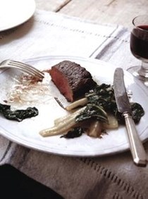 Roast venison with Swiss chard
