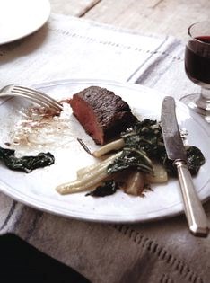 Roast venison with Swiss chard