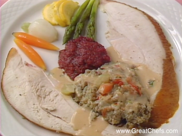 Roast wild turkey with blue cornmeal-chorizo stuffing