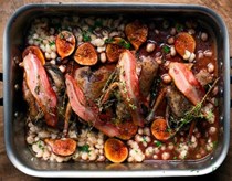 Roast wood pigeon, figs and beans