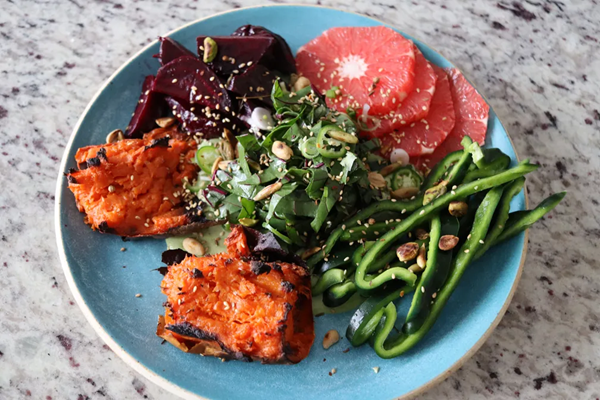 Roasted & raw vegetables with spicy tahini cream